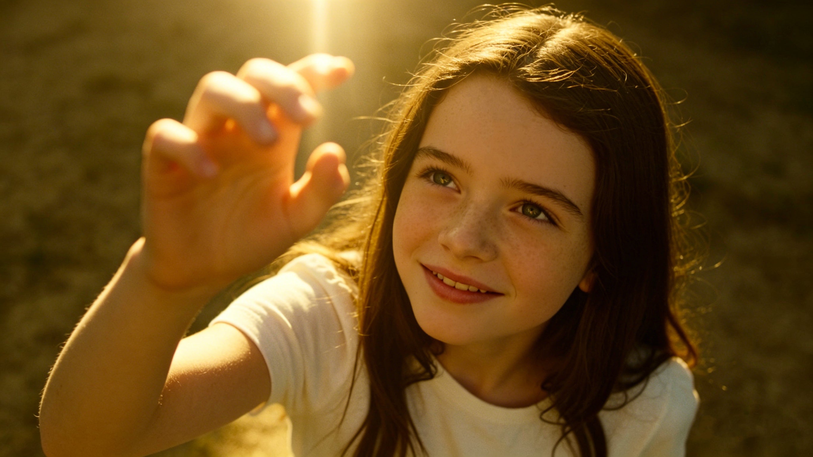 A girl looks toward the sunlight, wanting to reach out and touch the light