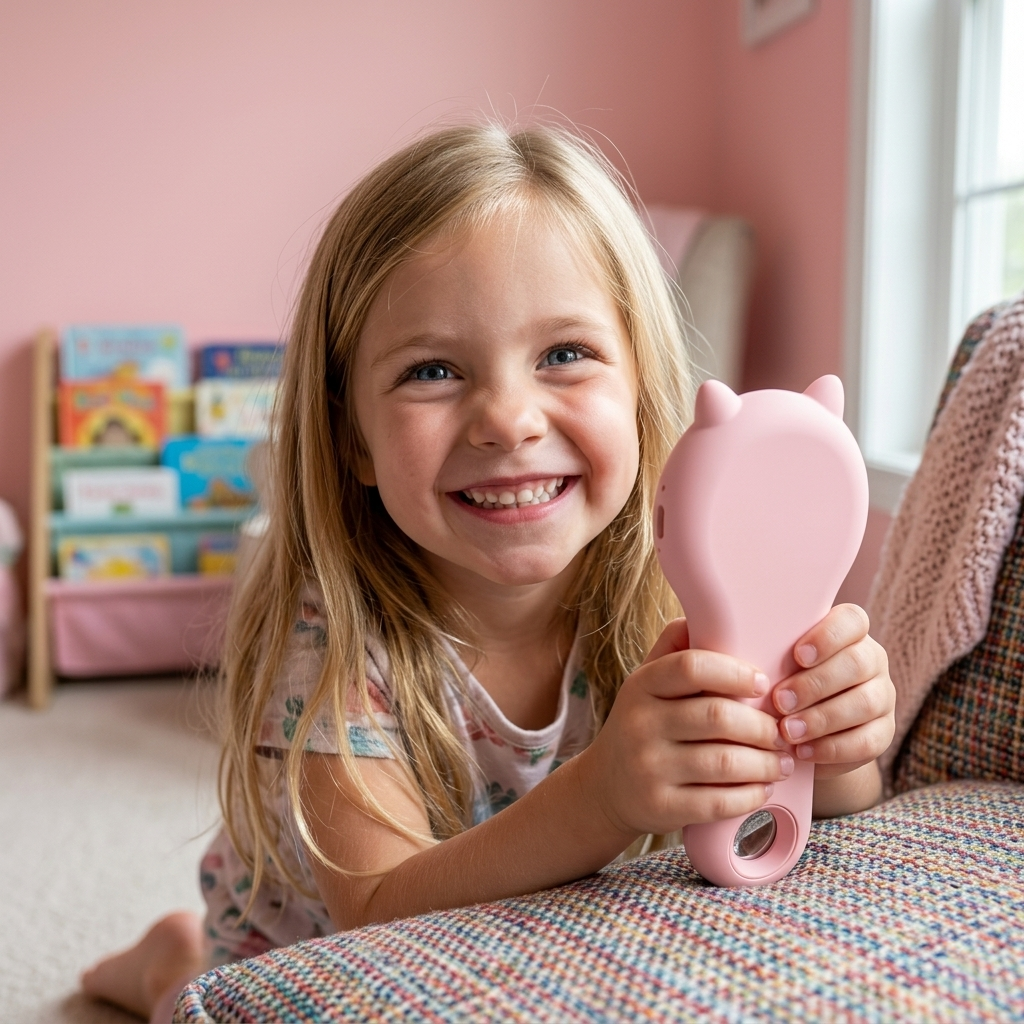 A girl enjoys using an ASPOVEN microscope