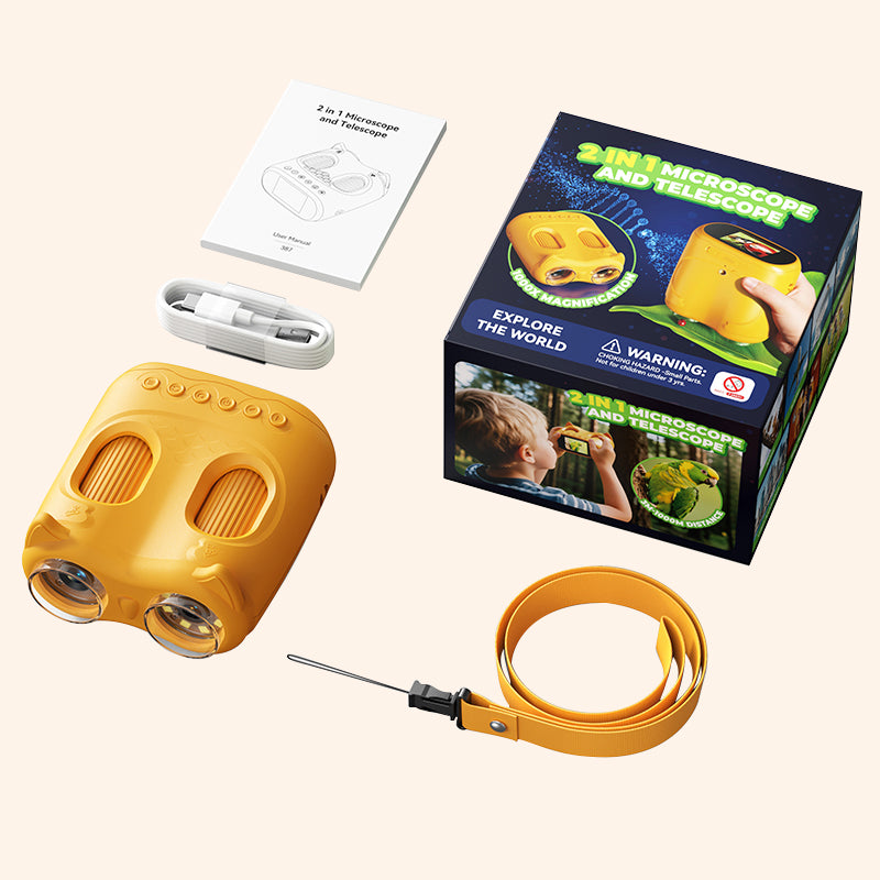 ASPOVEN Scout 2-in-1 Kids Binoculars & Microscope Packaging (Orange)