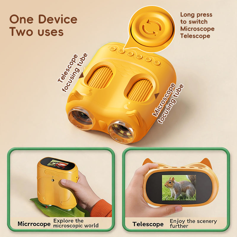 Two ways to use ASPOVEN Scout 2-in-1 Kids Binoculars & Microscope