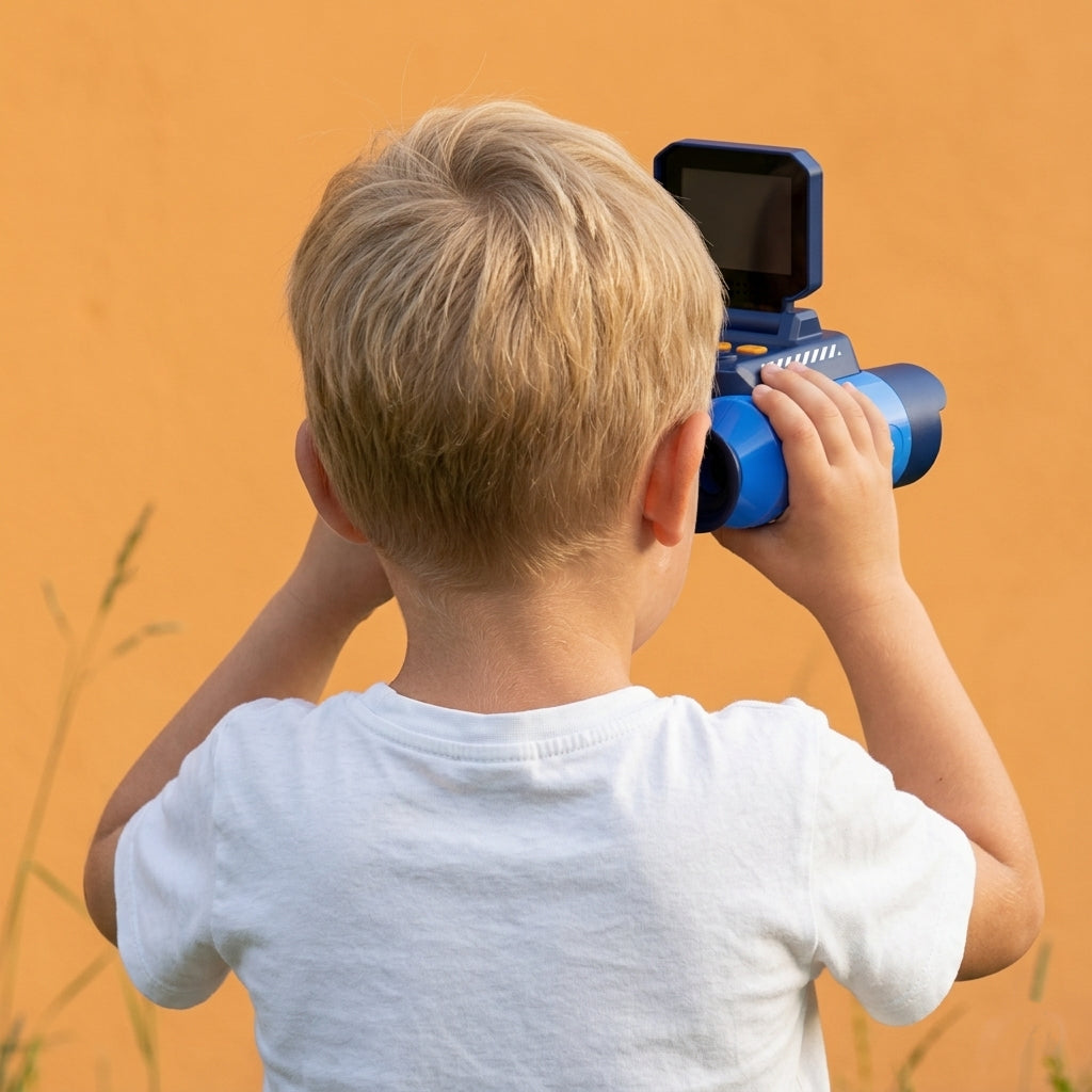 A boy enjoys using an ASPOVEN binocular