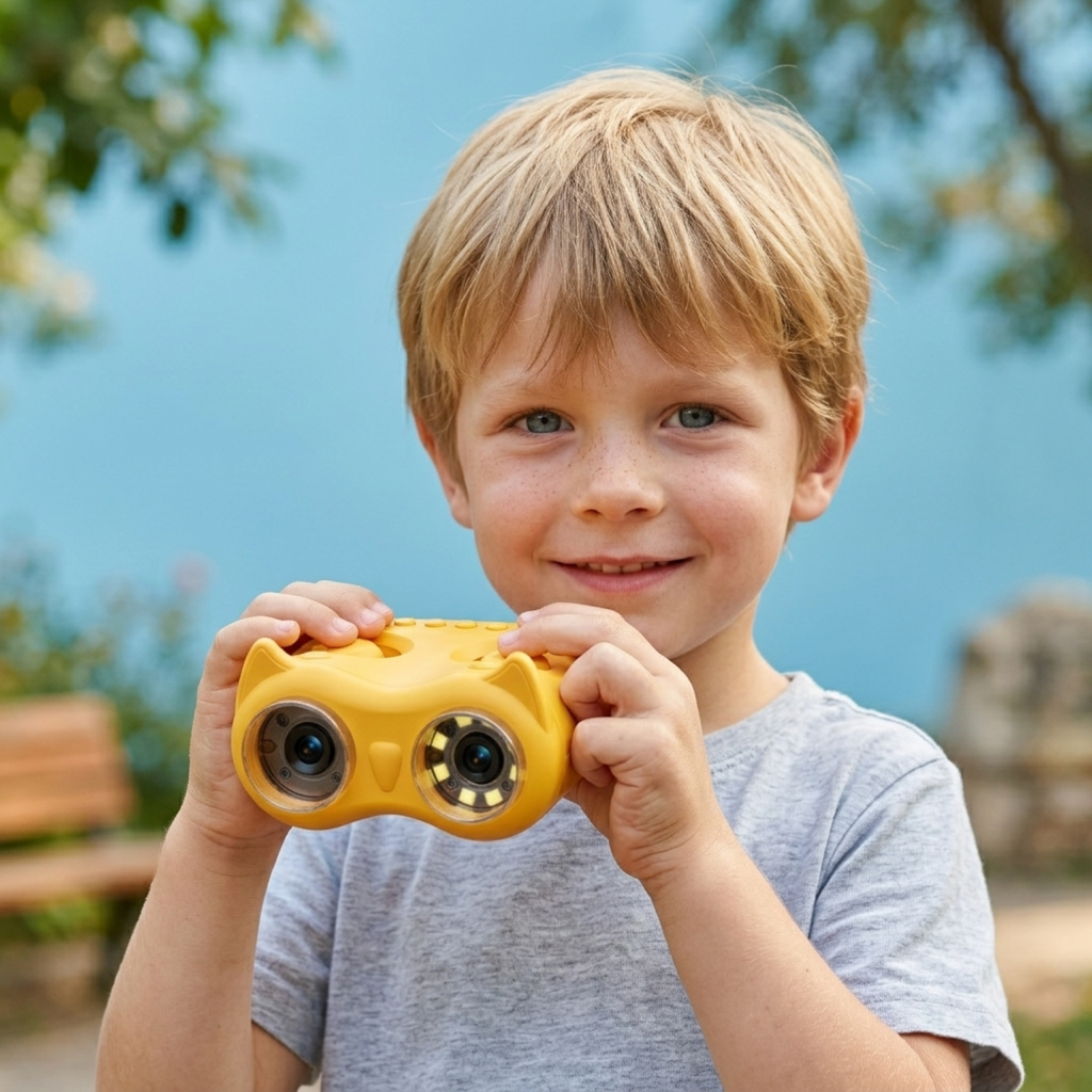 A boy enjoys using an ASPOVEN binocular